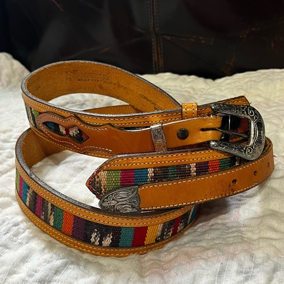 Nocona Leather Colorful Needlepoint USA Texas Belt Size 44